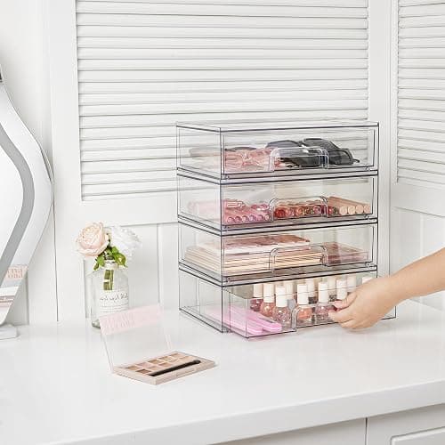 Vtopmart 12.1''W Clear Stackable Storage Drawers,3 Pack Acrylic Plastic Organizers Bins for Makeup Palettes, Cosmetics, and Beauty Supplies,Ideal for Vanity, Bathroom,Cabinet,Desk Organization thumbnail 2