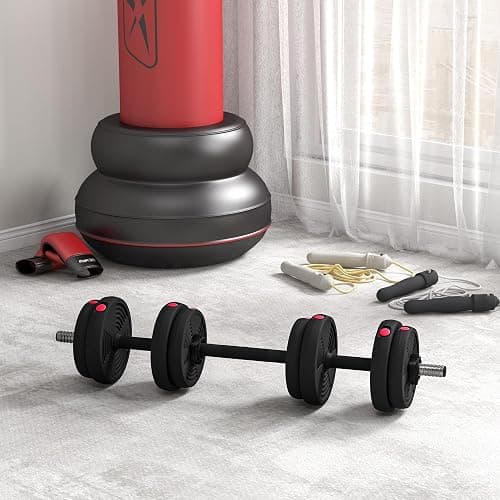 SPORTNOW Haltères 2 en 1 réglables, haltères libres avec poignées antidérapantes, 15KG - Barres incluses - entraînement Musculaire & haltérophilie thumbnail 2