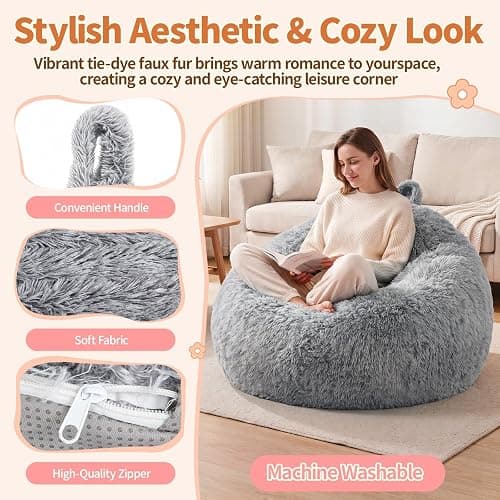 AZHCHKE Stuffed Animal Storage Bean Bag Chair Cover, Soft Bean Bag Cover | Fluffy Faux Fur Stuffed Animal Storage Chair, Non-Slip Bottom, Fill with Plush Toys or Blankets, for Kids Teens Adults Girls thumbnail 5