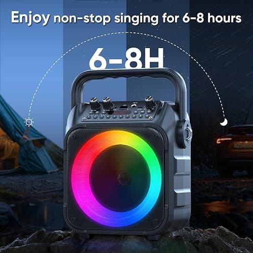 Karaoke Machine, Portable Bluetooth Speaker with 2 Wireless Microphones for Adults & Kids with Lights, Karaoke Microphone with PA System Supports USB/TF/FM/AUX for Home Party Home System Packages thumbnail 7