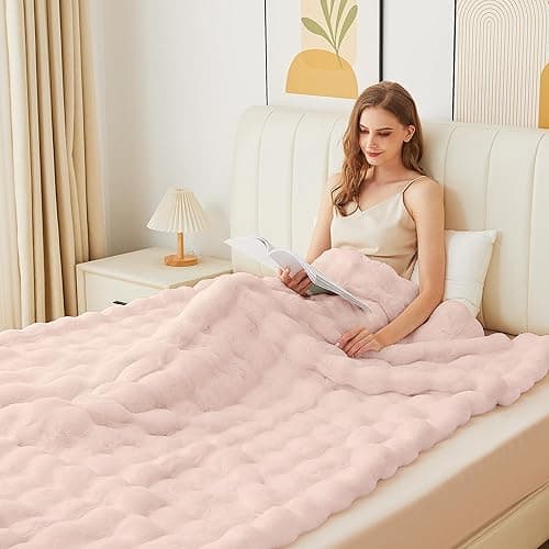 ORINOVA Pink Fluffy Blanket for Couch Living Room Faux Fur 50x60 Fuzzy Throw Blanket for Bed Soft Furry Bed Cozy Comforter Home Decor Gifts 860 GSM - 50"W x 60"L - Pink thumbnail 4