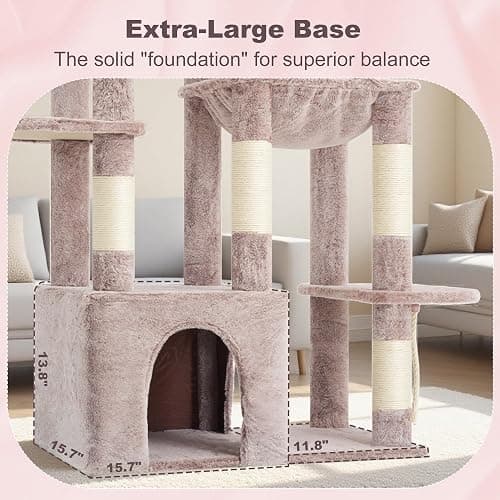 Heybly Heavy Duty Cat Tree, Tower for Indoor Cats Large Adult, Tall Cat Condo House with Extra-Large Baseboard, Multi-Level Plush Furniture with Scratching Posts, Hammock,Toy Balls,Muchroom HCT026MU thumbnail 5