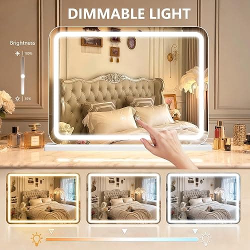 Ratsamee 23" x 18" Vanity Mirror with Lights, Led Lighted Makeup Mirror with 3 Color Dimmable Lights, Touch Control, USB Charging Port, Gifts for Women Wife Teengirls thumbnail 5