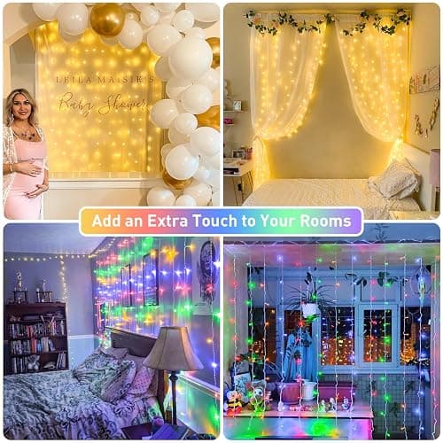JMEXSUSS 300LED Dual Color Changing Curtain Lights, Plug in, 9.8 x 9.8ft | Remote, Connectable, Warm White to Multicolor Hanging String Lights for Bedroom, Dorm, Classroom, Party, Backdrop, Xmas Decor thumbnail 3