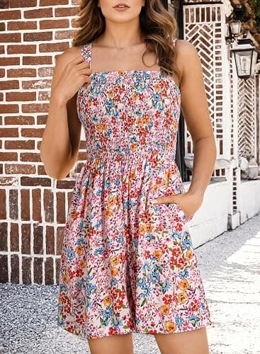 Dokotoo Women's Summer Casual Smocked Rompers Square Neck Sleeveless Loose Shorts Jumpsuits 2026 Beach Vacation Outfits thumbnail 4