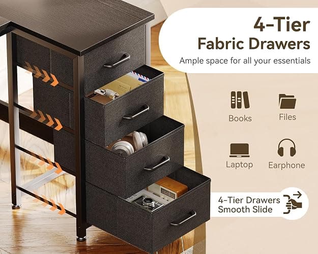 Casaottima L Shaped Desk with 4 Drawers, 40" Small Corner Computer Desk with Storage, Reversible Kids Study Table with Hook, Work Table for Home Office, Black thumbnail 4
