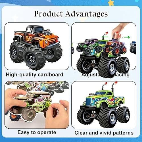 Monster Truck Happy Birthday Banner Truck Car Birthday Decorations Racing Theme Party Decorations Party Decoration Supplies Suitable for Boys Girls Baby Children Decoration thumbnail 8