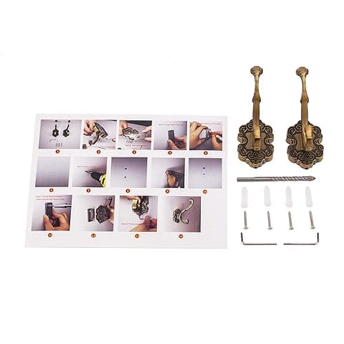 SDH Antique Brass Coat Hooks – Heavy Duty Wall Mounted – Vintage Decorative for Coats, Towels, Keys & Purse – Rust Resistant & Easy Installation Kit Included - Pack of 4 - Pack of 4 - Antique Brass thumbnail 5