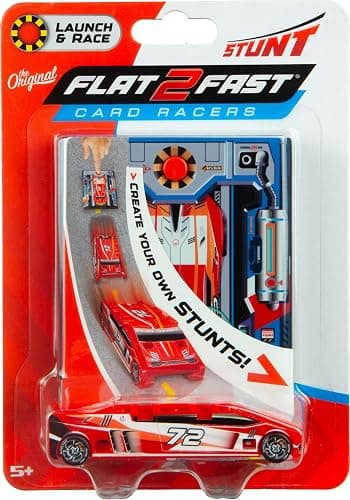 FLAT 2 FAST Original Stunt Card Racer – Flat Car Racer and Pocket Size Racecar Launcher with Built-in Button for Stunts and Racing – Compact Transforming Toy Car for Boys – Crimson Red thumbnail 4