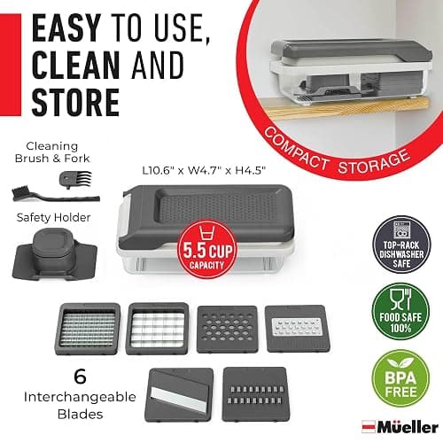 Mueller Vegetable Chopper Mandoline Slicer, Food Veggie Chopper, Cheese Grater, Onion Vegetable Cutter with Container, Dicer, Kitchen Gadgets & Essentials, White Sand/Grey thumbnail 6