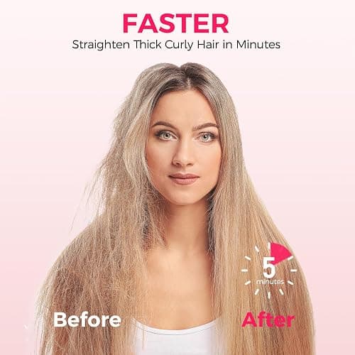 Cordless Hair Straightener Brush, Portable Mini Straightening Brush for Travel, Negative Ionic Hot Comb Straightener, Rechargeable Hair Brush Straightener for Women, Lightweight on-The-go, Pink thumbnail 6