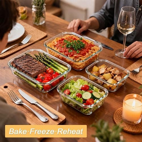 KOMUEE 4 Pack 63oz+27oz Large Glass Food Storage Containers Set with Airtight Lids, BPA-Free, Meal Prep Containers for Storing, Freezer, Microwave and Oven Safe thumbnail 2