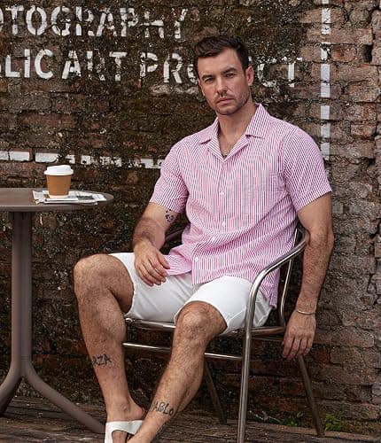 VATPAVE Mens Striped Summer Shirt Casual Button Down Short Sleeve Beach Shirts Cotton Shirts for Men thumbnail 3
