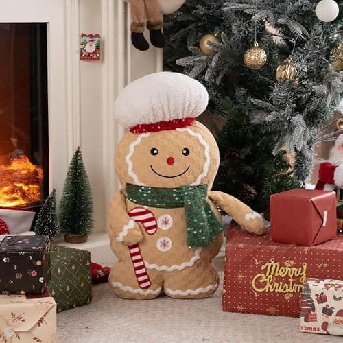Lanpn Christmas Gingerbread Man Pillows, Christmas Decoration Winter Soft Fleece Cute Ginger Bread Throw Cushion for Sofa Bedroom Xmas Decor (20.5x13.5 inch, Boy) thumbnail 2