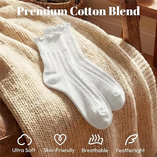 wernies Ruffle Socks Womens 6 Pairs, Cute Ankle Frilly Crew Socks | Lettuce Edge Socks Women Feature Soft Fabric with Elastic Cuffs, Ideal for Daily Wear, Size 5-9/9-12 thumbnail 2