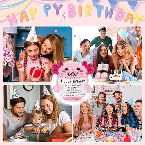WEYON Birthday Gifts for Teen Girls, Mini Crochet Axolotl Décor Gift for 14 15 16 Year Old Girl, Cute Birthday Gift Cards for Daughter Kids Teenager from Dad Mom, Pink Presents thumbnail 7