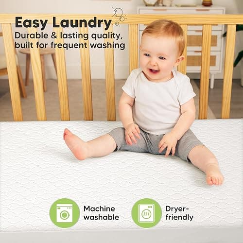 2-Pack Waterproof Crib Mattress Protector Cover Fitted - Quiet Baby Crib Mattress Pad Sheets, 52" x 28" Soft Quilted Cotton Baby Sheet, Machine Washable, Easy Fit, Durable (Soft White/Mavy) thumbnail 6
