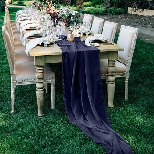 10 Pack 10ft Navy Blue Chiffon Table Runners Wedding Table Runner Sheer Romantic Tulle Table Runner for Christmas Wedding Bridal Tea Party Baby Shower Birthday Party Table Decorations(120 x 12 in) thumbnail 8