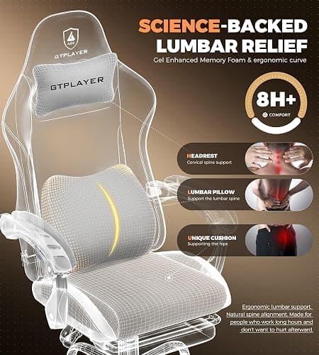 GTPLAYER Gaming Chair with Foot Rest & Pocket Spring Cushion, Ergonomic High Back Computer Desk Chair with Headrest & Lumbar Support for Back Pain Relief, Breathable Fabric, Mist-Blue thumbnail 4