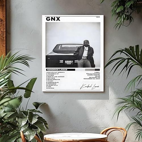 B.B.F MAKE Kendrick Lamar Cover Canvas Wall Art, GNX Album Monochrome Hip-Hop Poster Modern Urban Music Aesthetic Picture Canvas Artwork Music Decor for Living Room Bedroom Studio, Framed 8x10inch thumbnail 5