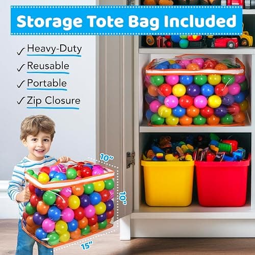 Ball Pit Balls for Toddlers with Storage Bag - 7 Bright Colors, Crush Proof, Great Play Toys for Tents, Pools, and Party thumbnail 3