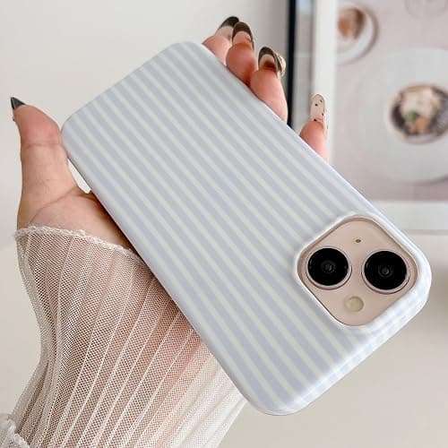 HYUEKOKO Striped Phone Case for iPhone 13 & iPhone 14 & iPhone 15, Fashion Retro Stripe Pattern Aesthetic Cover, Soft TPU Slim Shockproof Case for Girls Women-Blue thumbnail 3