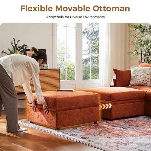 ABCASA 167.5" Oversized Modular Sectional Sofa, U Shaped Convertible Couch with Movable Ottoman, Large 8 Seat Corner Couches for Living Room Deep Seat Terracotta Chenille thumbnail 6