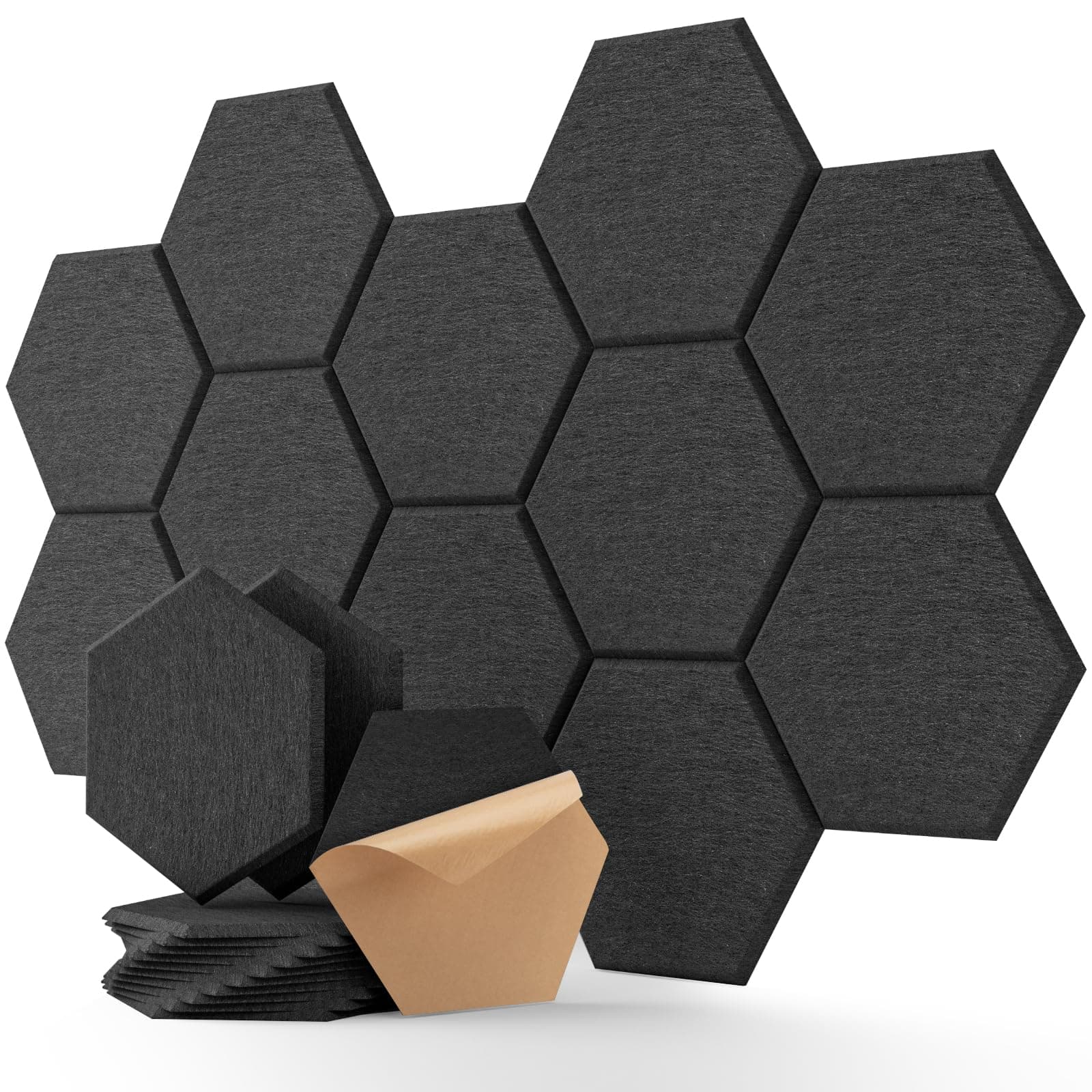 Hexagon Acoustic Panels Self-Adhesive 12 Pieces Acoustic Foam Soundproofing Panels High Density Soundproofing for Wall Decor and Acoustic Treatment Soundproofing Tiles 30×26×0.9 - Image 1