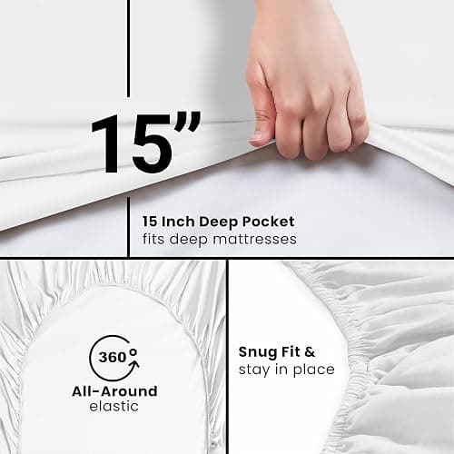 Twin Fitted Sheet, Ultra Soft Fits Up to 15 Inch Deep Pocket, White | Hotel Comfort, Cooling & Breathable Cotton like Polyester, Easy Fit, Wrinkle & Fade Resistant, Snug Fit, Easy Care, Oeko-Tex thumbnail 3