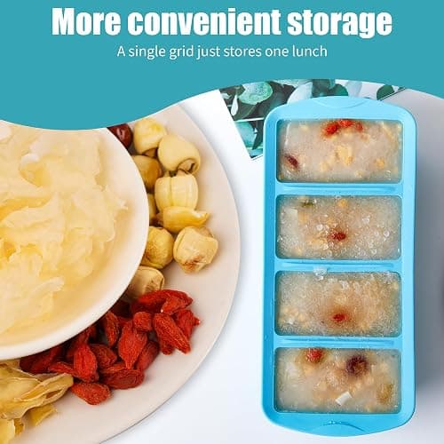 WENQING Silicone Freezer Tray with Lid 2 Pack Silicone Freezer Molds - Large Ice Cube Tray - Makes 8 Perfect 1 Cup Portions Soup Cubes Meal Prep Containers- Oven & Dishwasher Safe thumbnail 7