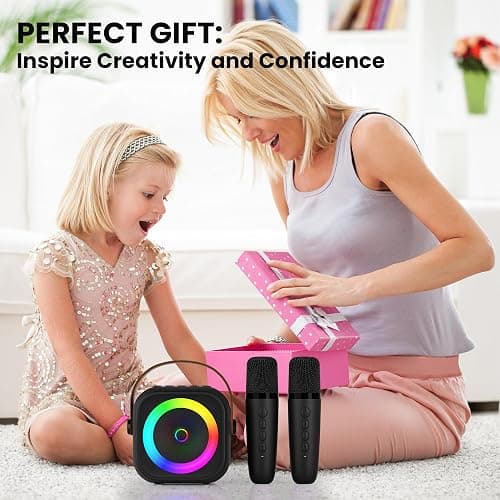 Mini Karaoke Machine, Portable Bluetooth Karaoke Speaker with 2 Wireless Microphones and Party Lights for Kids and Adults, Birthday Gifts for Girls Boys Family Home Party thumbnail 6