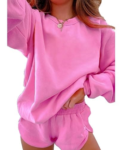 SELINK Women 2 Piece Outfits Sweatsuit Casual Long Sleeve Pullover and Shorts Sets Travel Tracksuit - Image 1