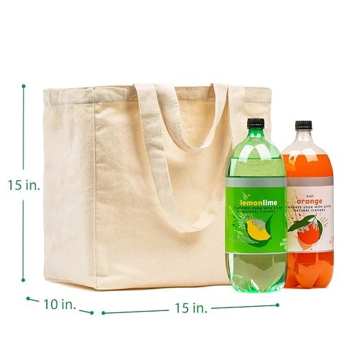 VeraMia Canvas Grocery Bag 3pc XL Set with Real Pockets, Long Shoulder Strap and Short Handle. Heavy Duty, Foldable, Washable thumbnail 8
