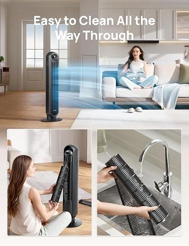 Dreo - Tower Fan for Bedroom - 25ft/s Velocity - Quiet Standing Fan - 4 Speeds/4 Modes/8H Timer - 90° Oscillating Fan for Indoors - 36 inch Floor Fans with Remote - Bladeless Fans Black - Nomad One thumbnail 7