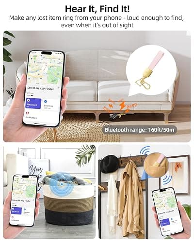Keychain, Works with Apple Find My, Leather Car Keychain for Women and Men, Car Key Fob Holder, Key Chain with GPS Tracker, Anti-Lost Smart Keys Finder, Rechargeable, Pink thumbnail 3
