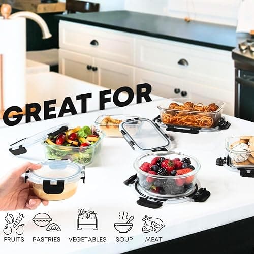 Razab 30 PC Glass Food Storage Containers with Lids - Reusable Glass Meal Prep Containers for Lunch and Leftovers - Airtight & Leakproof Snap Locking Lids - Oven, Freezer, Microwave, Dishwasher Safe thumbnail 4