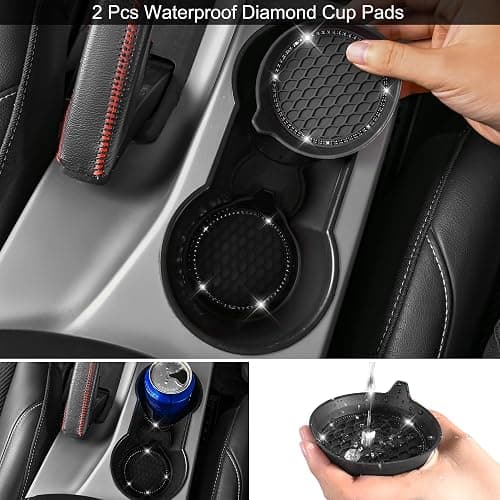 CAR PASS 30 PCS Bling Diamond Car Accessories Set for Women, Bling Steering Wheel Covers 15 Inch, Shining Rhinestone License Plate Frame, Sparkly Phone Holder, Cute Interior Set Decorations, Black thumbnail 8