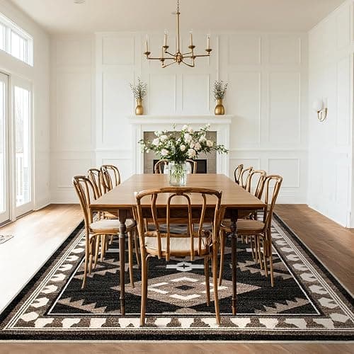 Tijuboni Western Rugs for Living Room Non Slip, Southwestern Area Rugs for Dining Room Kitchen Bedroom Nursery, Washable Rubber Backing, 4x6 Aztec Black-White-Brown thumbnail 8