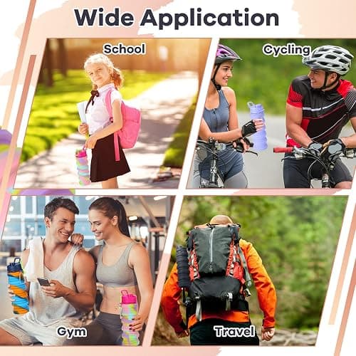 Sunnyray 14 Pack Collapsible Water Bottles Travel 17oz Silicone Portable Foldable Bottles Leak Proof Reusable Sports Cups with Clip for Camping Hiking Cycling Outdoor(Dark Color) thumbnail 6
