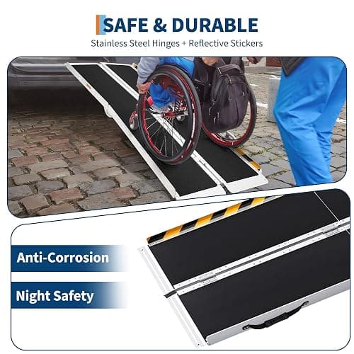 Aluminum Portable Wheelchair Ramp Folding Ramp w/Non-Slip Surface, Threshold for Home Steps, Scooter for Car, Doorways, Curbs & Stairs, 600 Lbs Capacity thumbnail 9