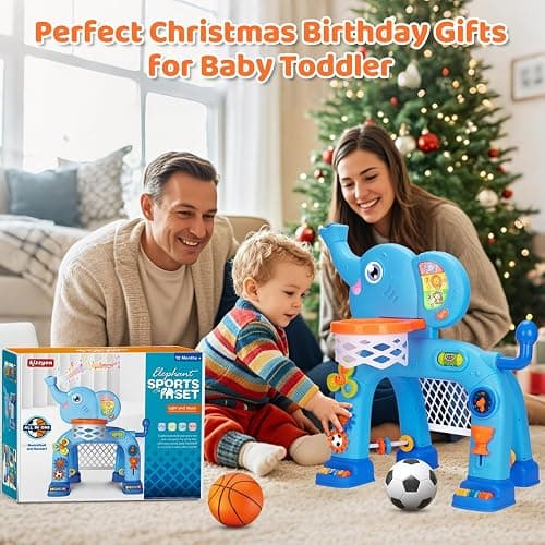 KIZZYEA Toys for 1 2 3 Years Old Boys Girls, Toddler Basketball Hoop & Soccer Goal, Montessori Toy, Interactive Musical Sports Toys with Light, Christmas Birthday Gifts for Baby Kids Age 12-18 Months thumbnail 8