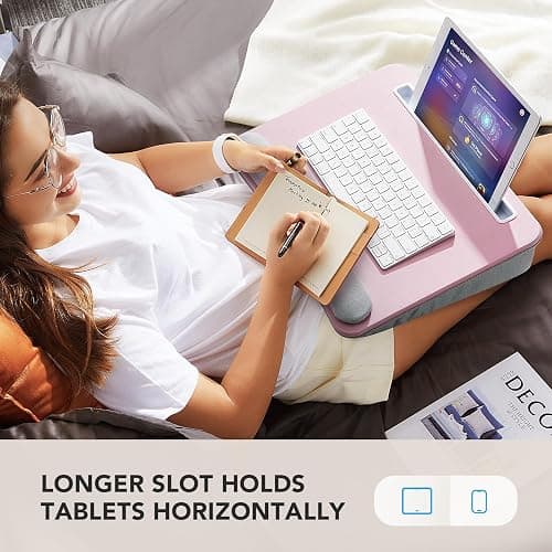 HUANUO Lap Laptop Desk - Portable Lap Desk with Cushion, Fits up to 15.6 inch Laptop, Anti-Slip & Storage Function - Pink thumbnail 4