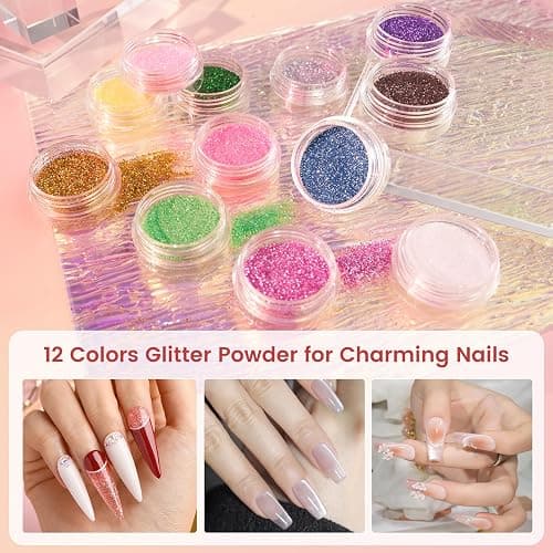 Practice Hand for Acrylic Nails with Acrylic Nail Powder Kits for Beginners | Fake Nail Hand with 3Colors Acrylic Powder, 12Colors Glitter, 100PCS Tips, Monomer for Nail Extensions Practice thumbnail 6