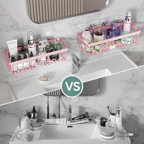 Veken Large Capacity Shower Caddy 6-Pack, No Drilling & Rustproof, Adhesive Shower Shelves with Soap Holder, Bathroom Organizers and Storage, Wall-Mounted Kitchen & Home Decor, Pink thumbnail 6