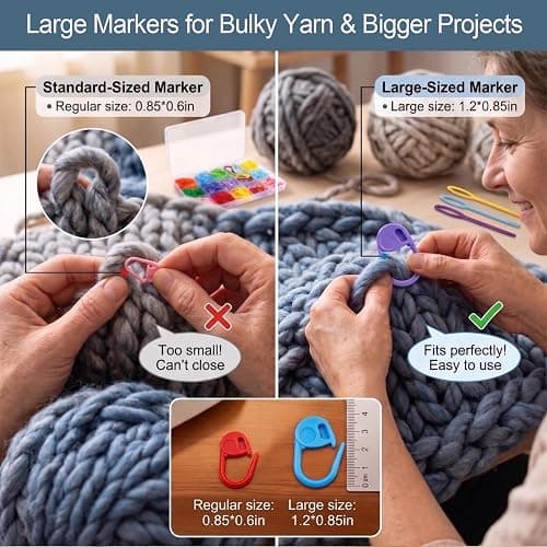 Xenhrun Crochet Stitch Markers Kit: 310pcs Large Locking Crochet Counter Clips & Marker Rings for Crocheting Knitting with Compartment Storage Box - Reusable for 1000+ 0 Snagging 1s Open & Close thumbnail 2
