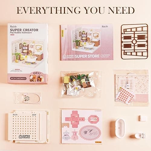 Rolife Super Creator-DIY Plastic Miniature House for Adults, Mini Blocks Model Kit Building Set for Teens 8-12, DIY Crafts/Hobbies/Building Blocks Toys for Teens&Adults (Pop Bubble Bathroom) thumbnail 9