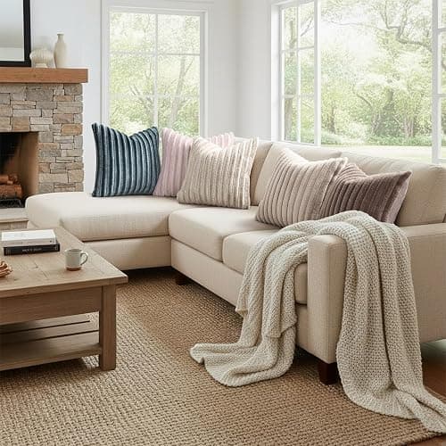 decorUhome Cozy Faux Fur Throw Pillow Covers 12x20 Set of 2 Decorative Soft Plush Striped Lumbar Modern Farmhouse Boho Couch Pillow Cases with Velvet Back for Sofa Bed Living Room, Light Coffee thumbnail 7