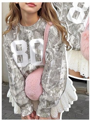 OYOANGLE Girl's Number Camo Print Jersey Sweatshirts Long Sleeve Loose Pullover Top Streetwear thumbnail 5