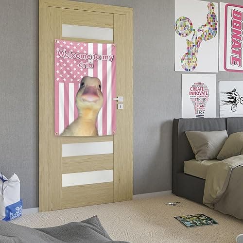 Welcome to My Crib Pink Duck Flag 2x3 Ft Welcome Home Funny Tapestry 2x3Ft Outdoor Garden and Porch Deck Garden Lawn Outdoor Yard Decor Flag (pink duck flag 2x3) thumbnail 6