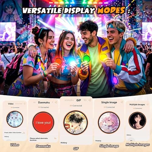 Digital Pin, Digital Badge with Audio Speaker & Touch Screen LED Display, Customizable Anime Style Wearable, Smart Button for FIFA World Cup Footbal Party, Cosplay and Fandoms（For <10s MP4, Images） thumbnail 4